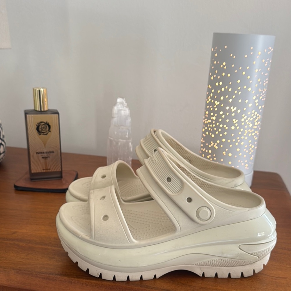 CROCS Cream Platform Clogs with Elevated Sole